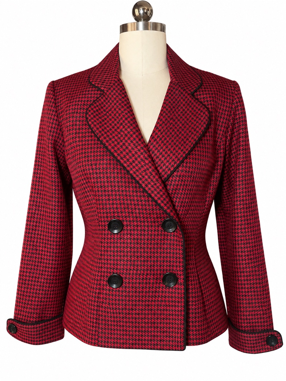 Sherri Martin Red Black Houndstooth Double Breasted Blazer Size 10